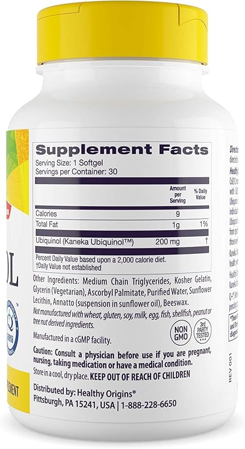 Healthy Origins Ubiquinol (Active Form of CoQ10), 200 mg - Activated Form of CoQ10 - Kaneka Ubiquinol Supplements for Heart Health & Antioxidant Support - Gluten-Free & Non-GMO - 30 Softgels