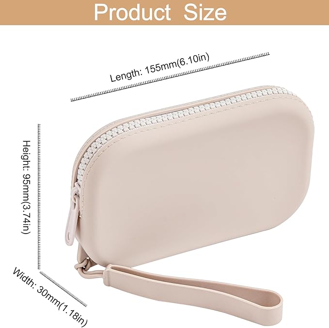 Portable Silicone Makeup Bag for Women, Small Travel Waterproof Toiletry Cosmetic Bag, Zipper Closure Organizer Makeup Case with Handle (Light Grey)
