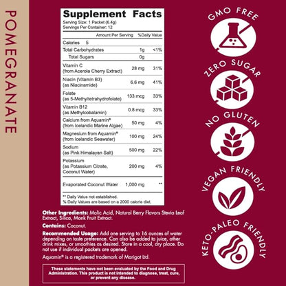 Holistix Electrolyte Powder: Zero Sugar Hydration | Enhanced with Icelandic Marine Algae | Natural Flavors | Keto & Paleo Friendly | 12 Stick Packs (Pomegranate)
