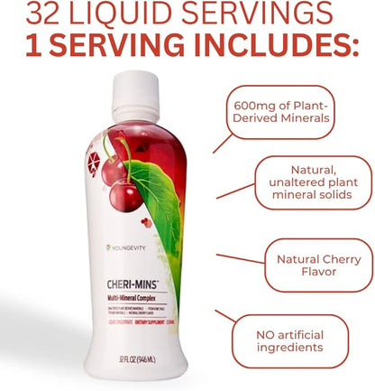 Youngevity Cheri-Mins™ Plant Derived Liquid Minerals - Great Tasting Formula - 77+ Natural Unaltered Trace Minerals - Colloidal Form Humic Shale (32 Fl Oz)