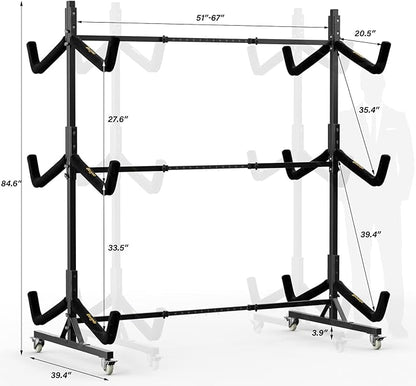 Bonnlo Kayak Stand Freestanding Storage Rack for Kayak Canoe Boat Paddle Board SUP Surfboard for Indoor Outdoor Garage, Shed, Dock with Lockable Wheels Wide Adjustable
