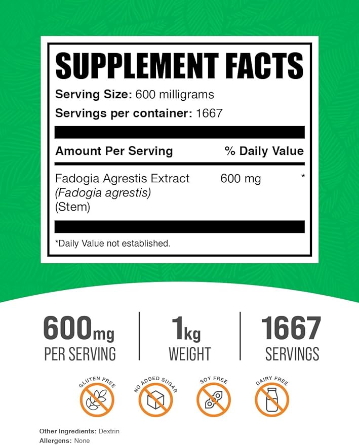 BulkSupplements.com Fadogia Agrestis Extract Powder - Fadogia Agrestis Supplement, Fadogia Agrestis 600mg - for Energy Boost, Gluten Free, 600mg per Serving, 1kg (2.2 lbs) (Pack of 1)
