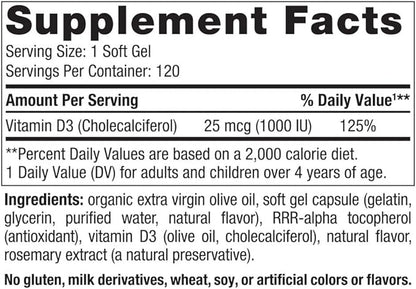 Nordic Naturals Vitamin D3 1000, Orange - 120 Mini Soft Gels - 1000 IU Vitamin D3 - Supports Healthy Bones, Mood & Immune System Function - Non-GMO - 120 Servings