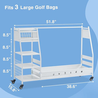 Lauren&Harold Golf Bag Organizer Garage Storage, Golf Storage Rack Stand Fits 2 Golf Bags, Golf Clubs and Other Golfing Equipment Accessories, Golf Organizer for Garage, Club, Shed, Basement
