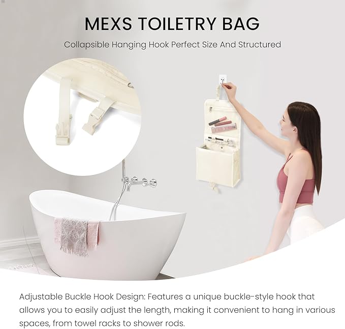 Travel Toiletry Bag for Women with Collapsible Hanging Hook, Portable Water-resistant Makeup Cosmetic Bag Organizer with Handle for Bathroom, Travel, Shorter Trips, Gym, Camping, Gifts for Women