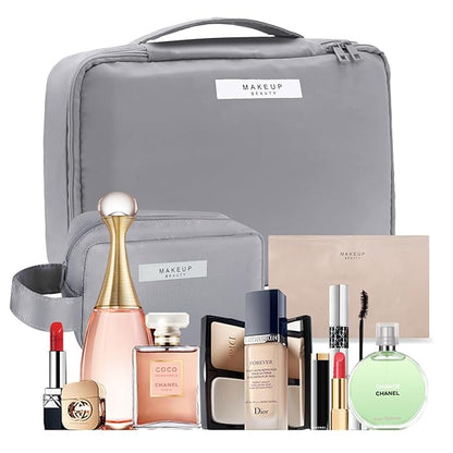 Travel Makeup Bag Cosmetic Bag Makeup Bag Toiletry bag for women and men (Grey-3pcs)