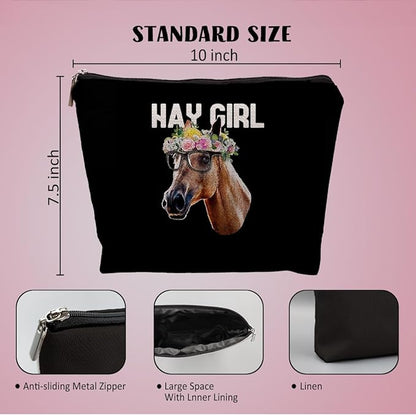 Horse Makeup Bag, Horse Gifts for Girls Women, Gifts for Horse Lovers Women, Horse Girl Gifts, Hay Girl Floral Horse Small Makeup Cosmetic Bag for Purse