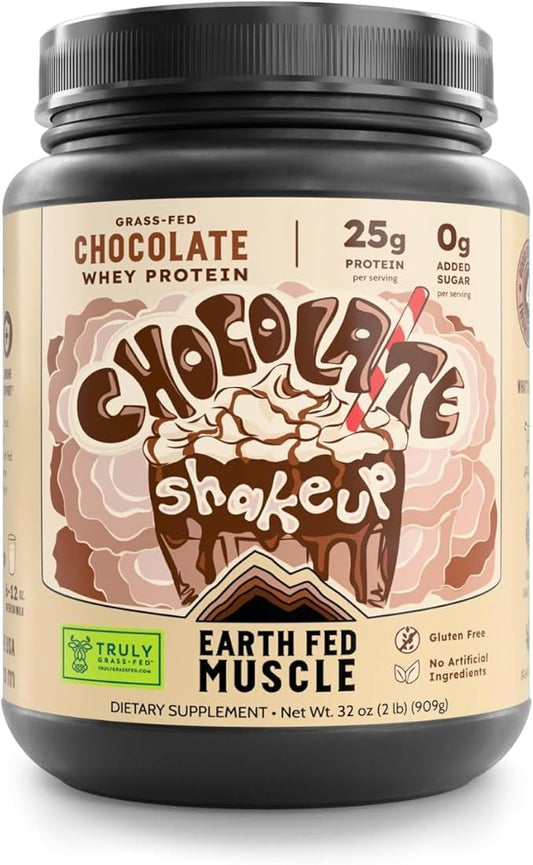 Earth Fed Muscle Ca-Cow! Chocolate Truly Grass Fed Whey 2lb - No Fillers, Flow Agents, or Synthetic Blends, Soy Free, Non GMO and Hormone Free (Chocolate)