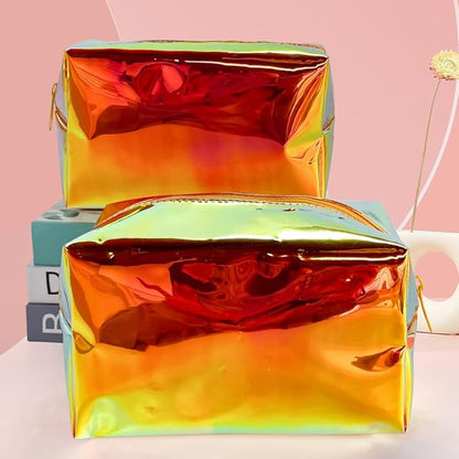 ONEART Holographic Iridescent Cosmetic Bag,Travel Toiletry Pouch,Colorful Beauty Case with Zipper for Women,Clear Makeup Bag for Travel Women Girls