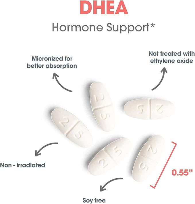 Allergy Research Group DHEA 25mg Supplement - Hormone Support for Men & Women, Micronized Lipid Matrix, Hypoallergenic, Soy-Free, Scored Tablets - 60 Count