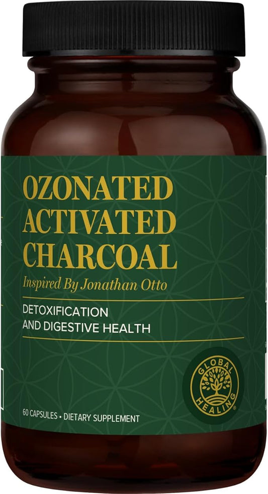 Global Healing Ozonated Activated Charcoal Powder - Advanced Digestive Detox That Adsorbs Internal Unwanted Compounds - Helps Relieve Occasional Gas Discomfort - 60 Activated Charcoal Pills
