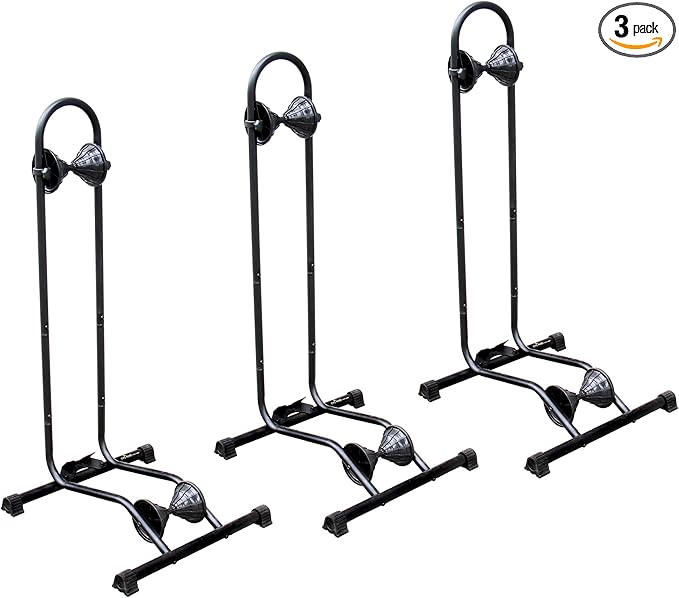 BikeHand Floor Stand Parking Rack - for 24"-29" Mountain MTB & Road Bicycles Indoor Outdoor Garage Storage - Fat Bike for 3 Bikes