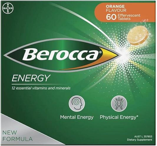 Berocca Energy Vitamin B & C Orange Flavour Effervescent Tablets 60 Pack