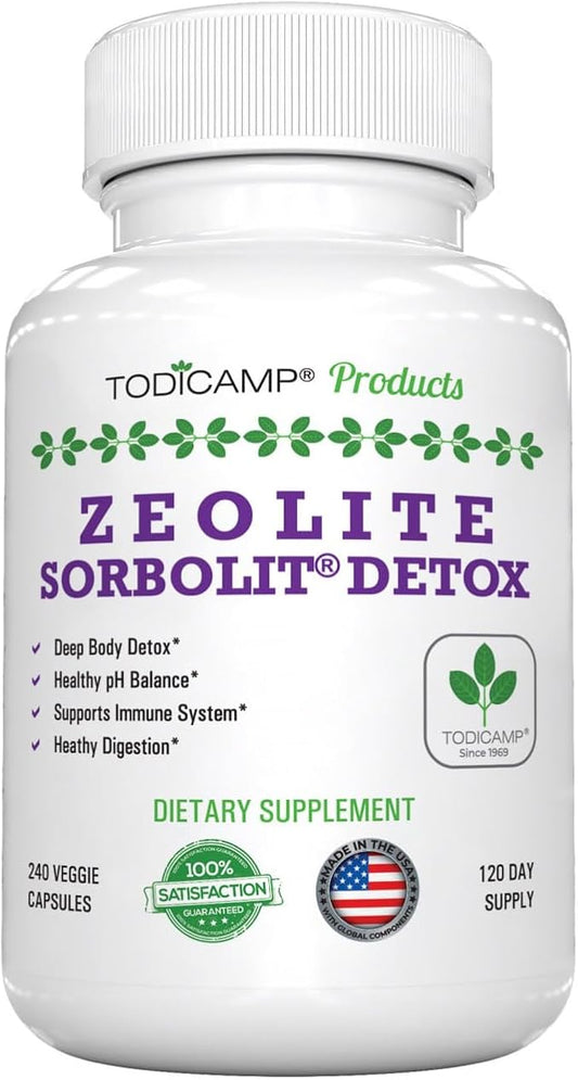 Zeolite Detox 240 Capsules - Zeolite Capsules Sorbolit Ultra FINE 1-2 µm - Zeolite Clinoptilolite Powder 95% - 3X Activated Zeolite Supplement 4 Months Supply