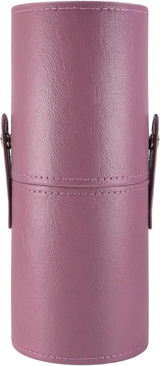 Portable Makeup Brush Case,Pu Leather Makeup Brush Holder with Button,Travel Cup Storage Dustproof Makeup Cosmetic Bags for Women (Purple)