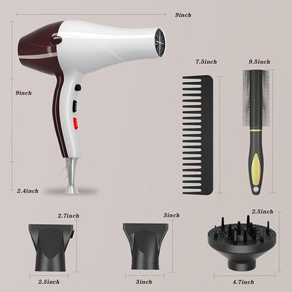 Hair Dryer, Professional Ionic Blow Dryer with Diffuser for Curly Hair,2400W Powerful Fast Drying Hairdryer Blowdryer for Women Men Home Salon Hair Styling,Constant Temp Low Noise