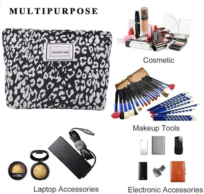 Cosmetic Bags for Women Makeup Bag Large Capacity Toiletry Purse Travel Zipper Storage Pouch Make up Brushes Organizer for Gifts (Grey, Leopard)