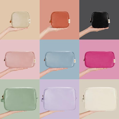 Wandering Nature Small Makeup Bag for Purse Mini Make up Pouch Cute Cosmetic Pouch for Women with Slip-in Pockets Matte Leather, Pink