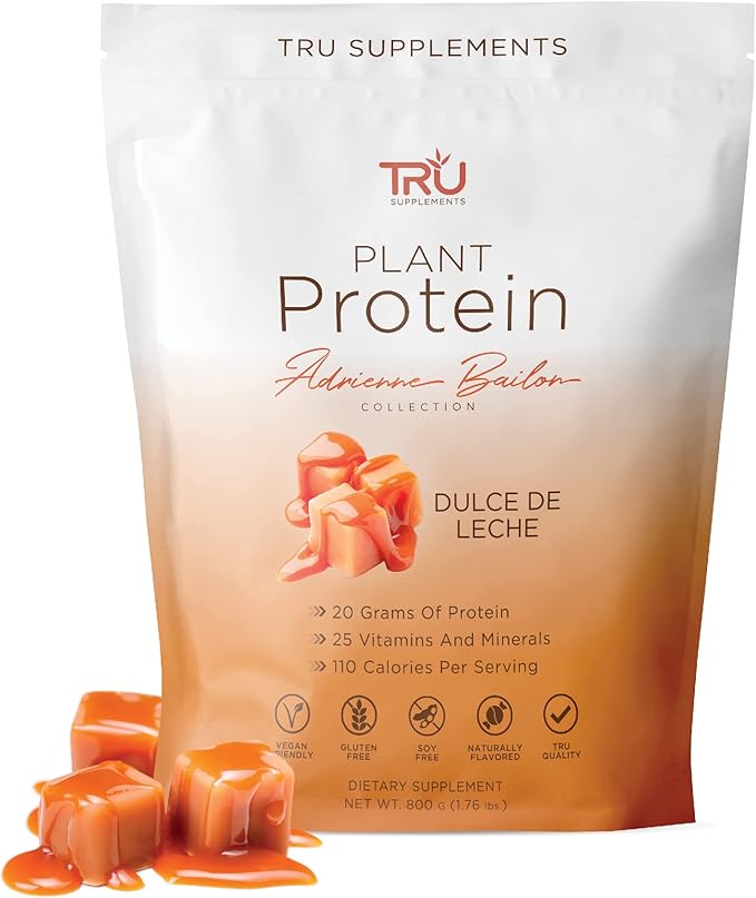 TRU Plant Based Protein Powder, BCAA, EAA, 20g Vegan Protein, 100 Calories, 27 Vitamins, No Artificial Flavors 25 Servings 25 Servings (Dulce De Leche)