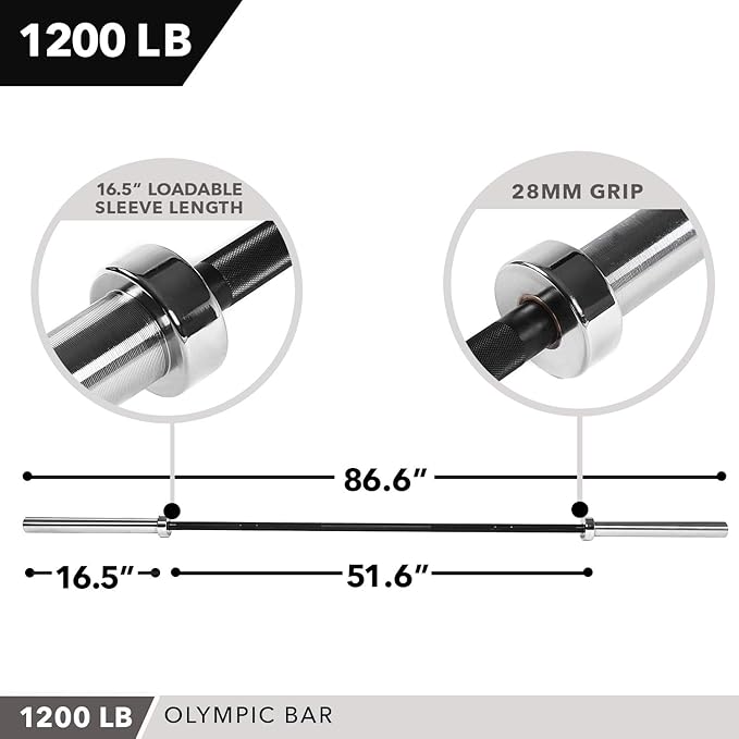 Olympic Barbell 2” 700 OR 1200 Pound 7’ by D1F for 2” Plates
