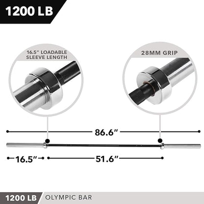 Olympic Barbell 2” 700 OR 1200 Pound 7’ by D1F for 2” Plates