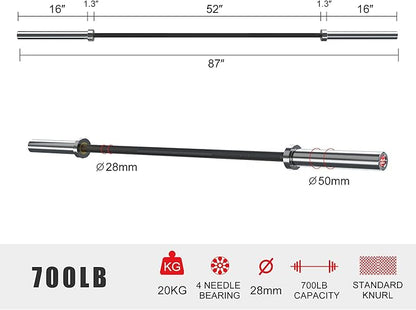 Elevens Olympic Barbell Training Curl Weight Bar 300LBS/330LBS/700LBS /1000LBS/1500LBS Capacity,Chrome