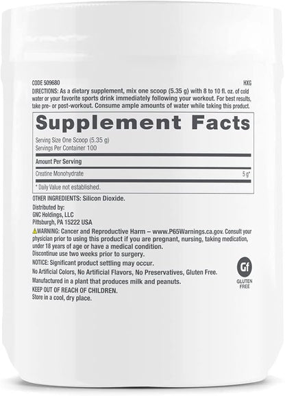 GNC Pro Performance Creatine Monohydrate Powder | Improves Athletic Performance and Fuels Muscles | Science-Backed | Banned Substance Free | 100 Servings