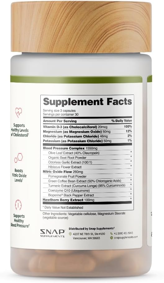 Snap Supplements Heart Health Supplements and Blood Circulation Supplements, 180 Capsules