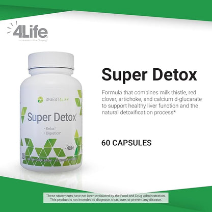 4Life Super Detox - Dietary Supplement Supports Detoxification and Healthy Liver Function - Supplement Formula with Artichoke, Calcium D-Glucarate, and Milk Thistle - 60 Capsules