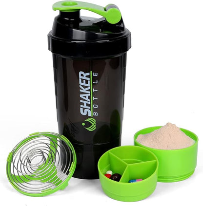 XTK Shaker Bottle 16OZ Protein Shaker Bottles with Mix Ball Portable Sports Water Bottle Leak Proof GYM Cup for Protein Mixes with Powder Storage & Pill Organizer, Idea for Pre Workout,BPA Free(green)