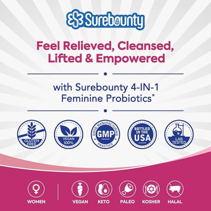 Probiotics for Women, 120 Billion CFU 34 Strains, Prebiotics, Digestive Enzymes, Cranberry, 4-in-1 Feminine Probiotic, Digestive, Vaginal, Immune Support, 30ct