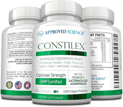 Approved Science Constilex - Rapid Constipation Relief & Support from Future Episodes - Promotes Healthy Levels of Bacteria and Strengthens Intestinal Flora - 3 Bottles