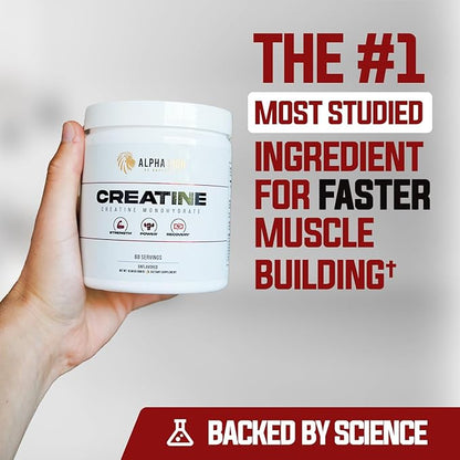 ALPHA LION Creatine Monohydrate Powder, 5000mg Per Serving (5g), Supports Muscle Strength, Power, Athletic Performance, Pure Creatine Supplement (60 Servings, Unflavored)