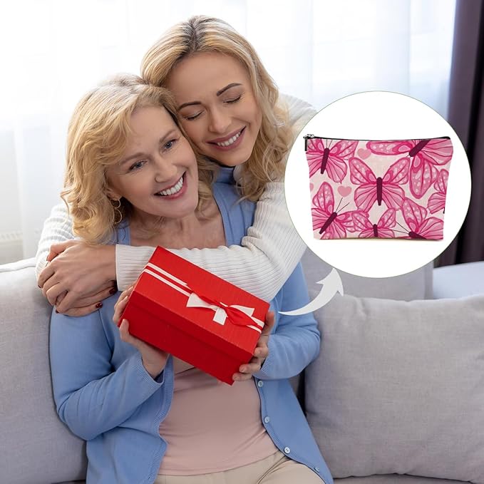 Pink Butterfly Makeup Bag Cosmetic Bag Butterfly Gifts for Women Girls Friend Niece Daughter Butterflies Lovers Gifts Travel Organizer Zipper Pouch Graduation Birthday Friendship Gifts