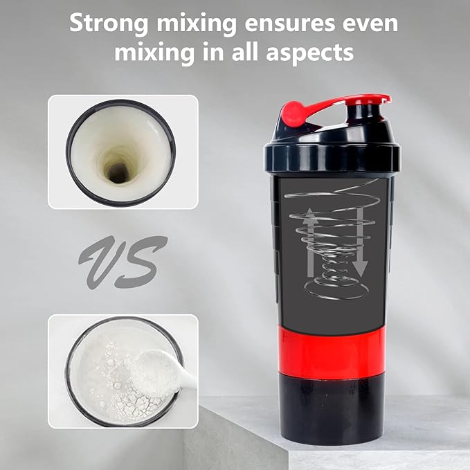 XTK Shaker Bottle 16OZ Protein Shaker Bottles with Mix Ball Sports Water Bottle Leak Proof GYM Cup for Protein Mixes with Powder Storage & Pill Organizer, Ideal for Pre Workout,BPA Free(red)