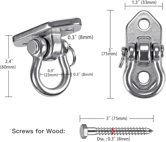 Hammock Chair Hanging Kit Swing Ceiling Mount, Heavy Duty Swing Hanger Hook, Indoor Outdoor Playground Hanging Chair, Tree, Gym, Rope, Swing Set Bracket, Punching Bag Hardware, 1000 LB