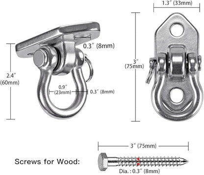 Hammock Chair Hanging Kit Swing Ceiling Mount, Heavy Duty Swing Hanger Hook, Indoor Outdoor Playground Hanging Chair, Tree, Gym, Rope, Swing Set Bracket, Punching Bag Hardware, 1000 LB