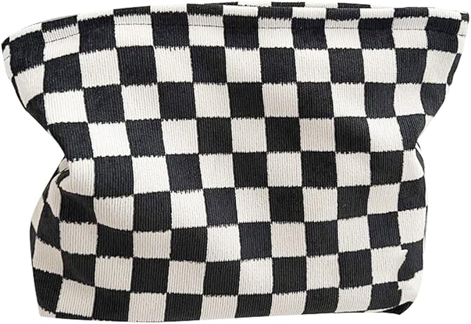 Cosmetic Bags for Women Makeup Bag Large Capacity Purse Travel Toiletry Zipper Storage Pouch Make Up Brushes Organizer for Gifts (Black, Chessboard)