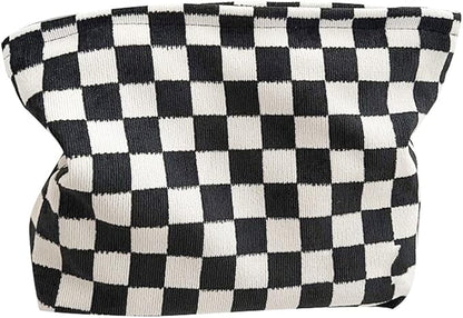 Cosmetic Bags for Women Makeup Bag Large Capacity Purse Travel Toiletry Zipper Storage Pouch Make Up Brushes Organizer for Gifts (Black, Chessboard)