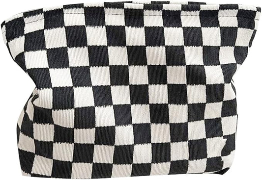 Cosmetic Bags for Women Makeup Bag Large Capacity Purse Travel Toiletry Zipper Storage Pouch Make Up Brushes Organizer for Gifts (Black, Chessboard)