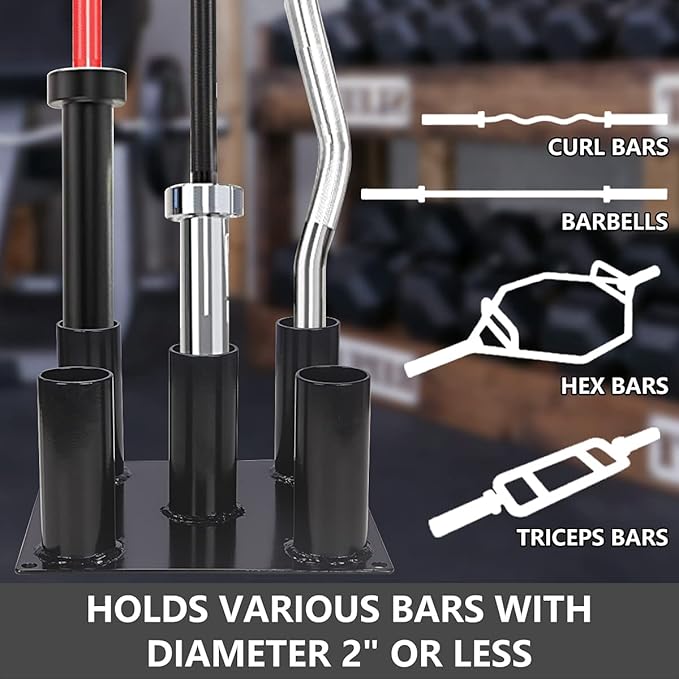 Butizone Barbell Holder Floor Stand Vertical, Corner Weight Bar Storage Rack for Home Gym, Fit for 2 inch Olympic Bars, Curl Bars, Hex Bars, Trap Bars, Triceps bars, Holds 5 Bars