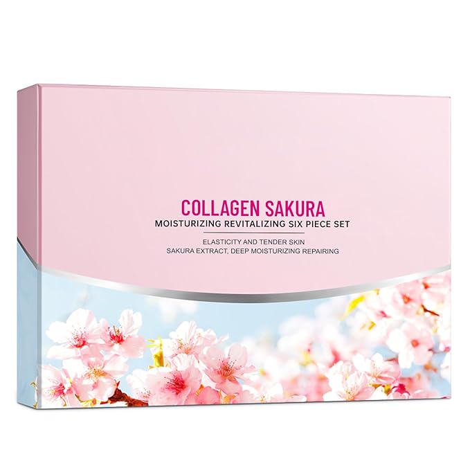 JAPAN SAKURA Skin Care Set, Cherry Blossom Skincare Set for Teen Girls & Women, Moisturizing & Repairing Skin, 4 Pcs Collagen Skin Care Kits for Travel with Facial Cleanser, Serum, Cream & Eye Cream