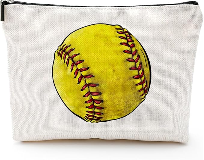 Softball Canvas Makeup Bag - Softball Accessories for Team Inspirational Gift for Softball Lovers Party Favors Stuff