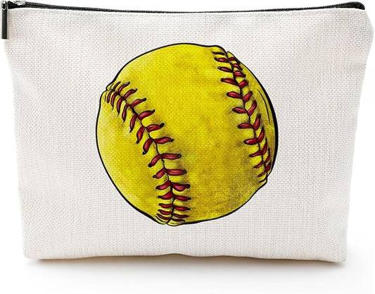 Softball Canvas Makeup Bag - Softball Accessories for Team Inspirational Gift for Softball Lovers Party Favors Stuff