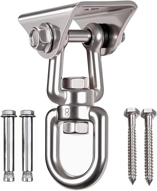 Heavy Duty 360° Swivel Swing Hanger, Stainless Steel Hammock Hook for Ceiling Wooden Porch Swing Hanging kit Playground Gym Rope Boxing Bag Hammock Chair Yoga Mount 1000 lb Capacity