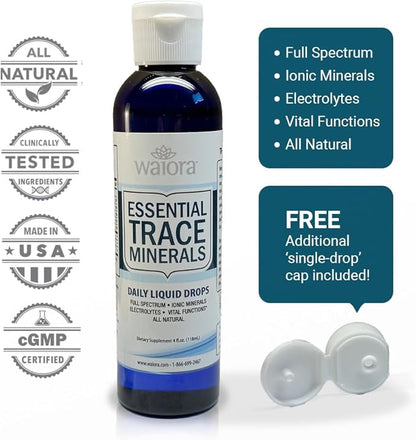 Waiora Essential Trace Minerals | Help Replenish Key Trace Minerals | 60+ Ionic Trace Minerals | Support Body’s Essential Functions, pH Balance | Plus Electrolytes for Hydration (1 Bott / 48 serv)