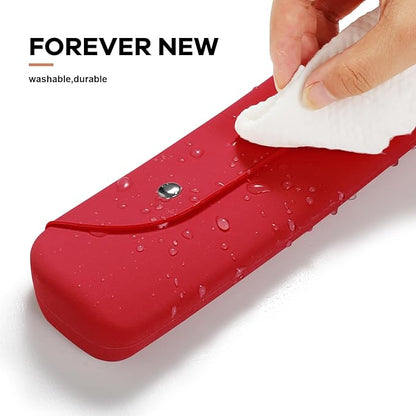 Travel Makeup Brush Holder，Silicone Makeup Brush Holder ，Portable Cosmetic Organiser with Two Upgraded Anti-fall Off Magnetic Clips ， foldable, large capacity-Red