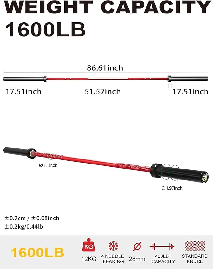 POWER GUIDANCE Olympic Barbell Solid Bar 7ft Strength 1600-Pound Capacity