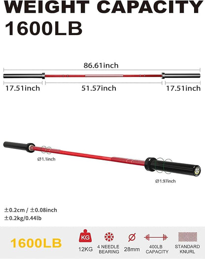 POWER GUIDANCE Olympic Barbell Solid Bar 7ft Strength 1600-Pound Capacity