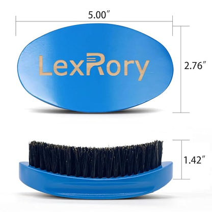 Wave Brush 360 Degree Curved for Men - Medium Hard Hair Brushes, Natural Palm Brush with Boar Bristles Firm Nylon for Wavy Hair Routine Brushing (Blue)